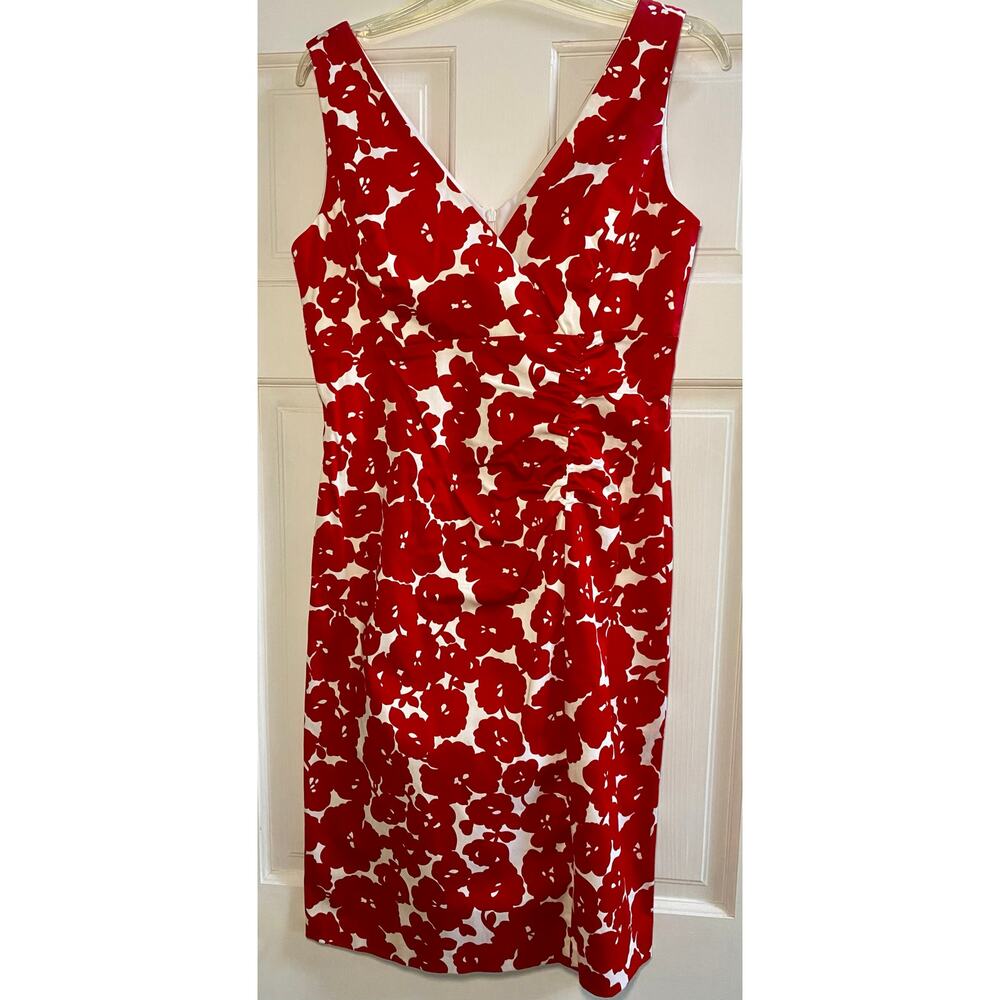 Donna Ricco Sunmer Sheath Dress Red White Floral Lined Stretch Sz 10
